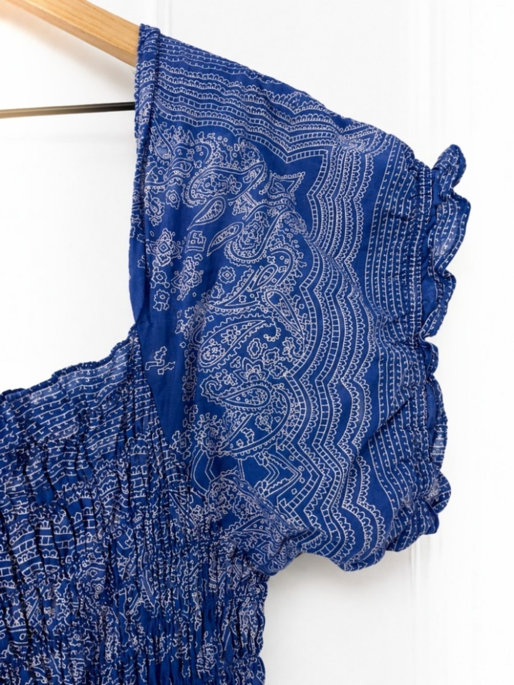 Blue Plate Paisley Bandana Smocked Waist Babydoll Dress - Picture 3 of 4